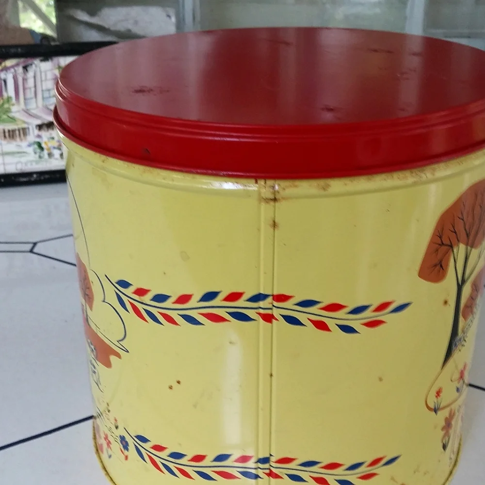 Vintage Snacks Tin Antique Country Home Decor Yellow Red
